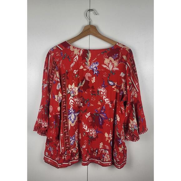 JAASE Floral Boho Tunic Top Romantic Ruffles Balloon Sleeve Button-Up Top | M - Picture 8 of 12